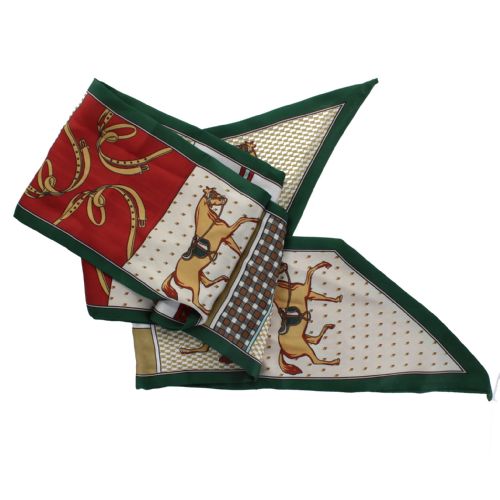 Equestrian Print Vintage Style Scarf (green and brown)